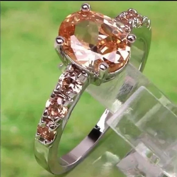 New S925 Sterling Silver Rare Golden Orange Topaz Oval Cut Luxurious Ring - Picture 14 of 16